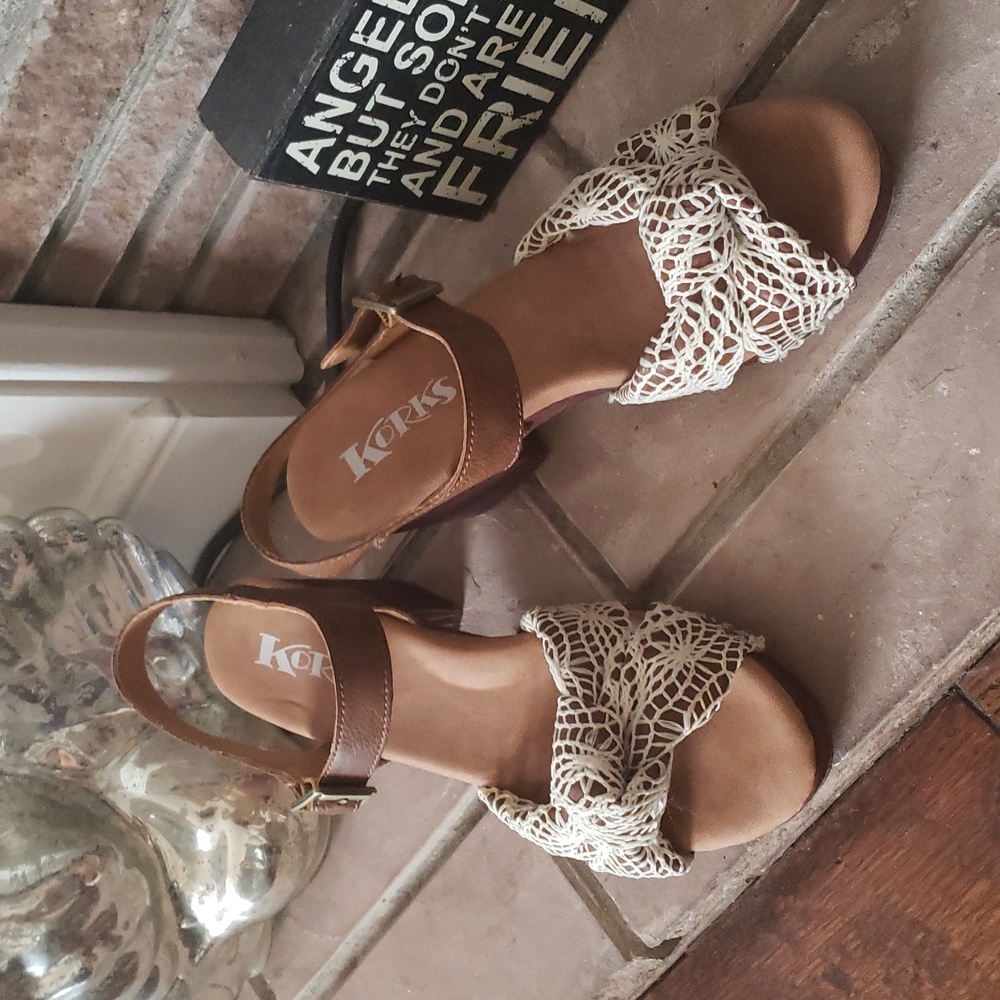 Korks By Kork-Ease Natalia Off-White Lace Knot Boho Sandals Size 8